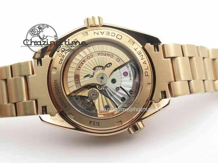 1221 Efficient Planet Ocean GMT 43.5mm RG V6F 1:1 Best Edition Black Dial On RG Bracelet A 8182